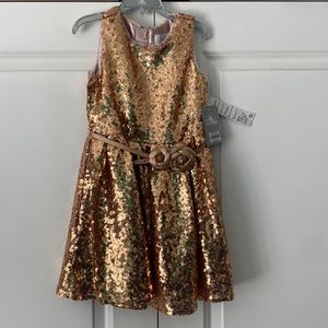 New Disney Sequin Gold Belle Dress with Flower Belt and Tulle Underskirt